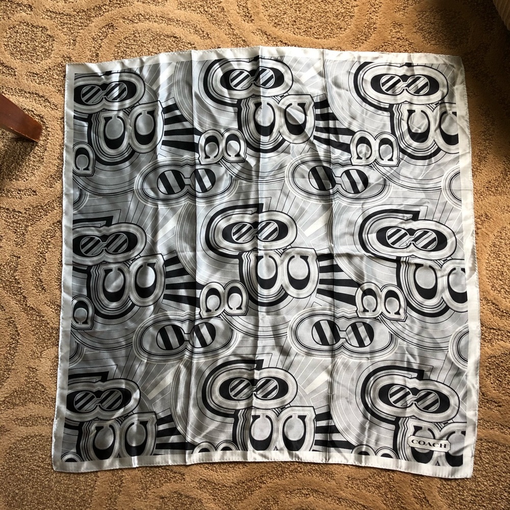 Coach Silk Scarf Like New Black and Grey
